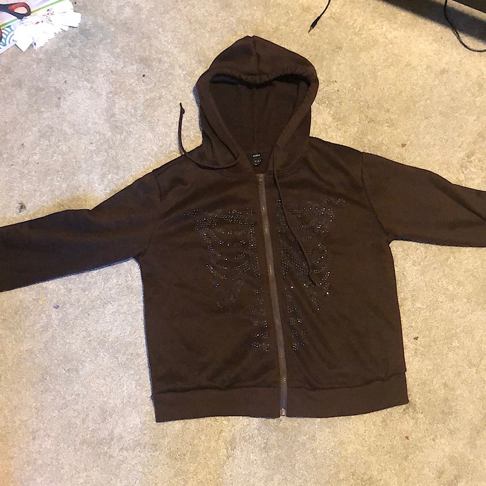 Brown bedazzled skeleton hoodie